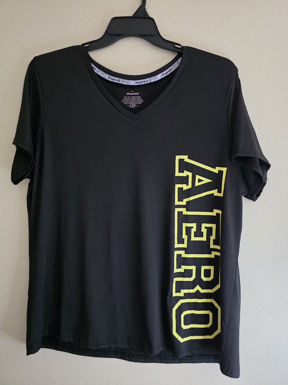 Aeropostale Black Short-Sleeve V-Neck Tee with Neon Yellow Graphic